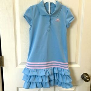 Girls Adidas dress size 6x. Sky blue and pink w/ ruffle bottom. Brand New